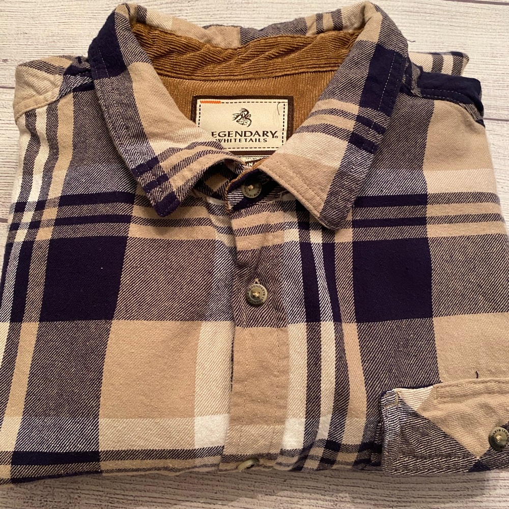 Legendary Whitetails Men's Casual Plaid Shirt - Tan and Navy